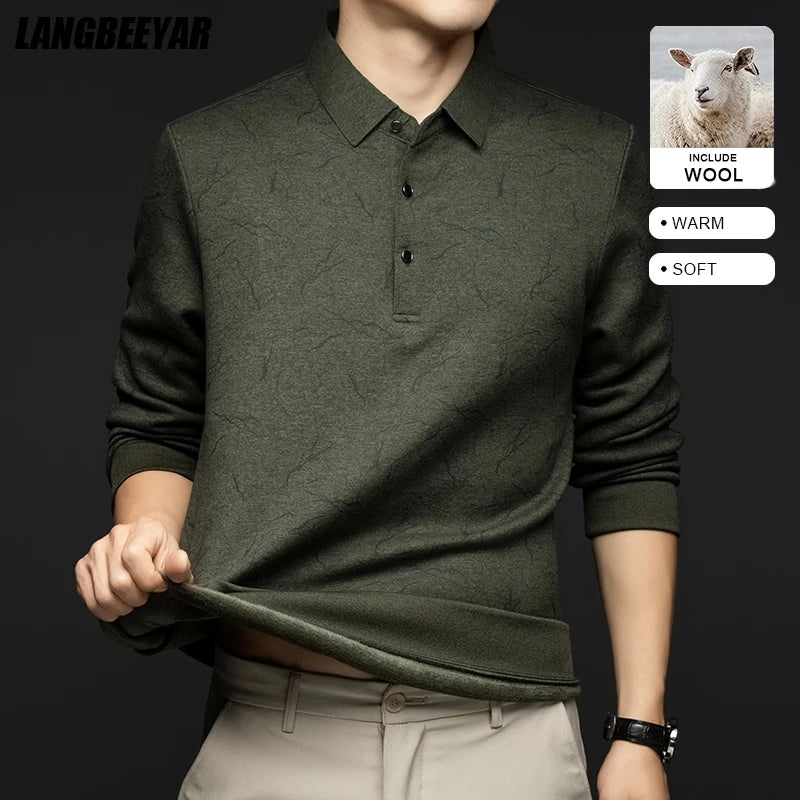 Top Grade Wool+Mulberry Silk Turndown Collar Casual New Brand Fashion Pullover Hoodies Street Velvet Sweatshirts Men's Clothing