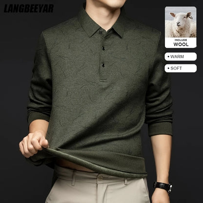 Top Grade Wool+Mulberry Silk Turndown Collar Casual New Brand Fashion Pullover Hoodies Street Velvet Sweatshirts Men's Clothing