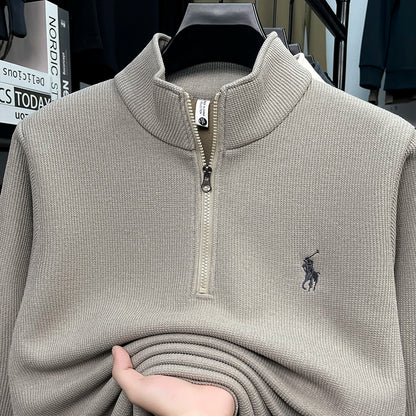 Half-Zipped and Plush Thick Hooded Top for Men, Suitable for Autumn and Winter