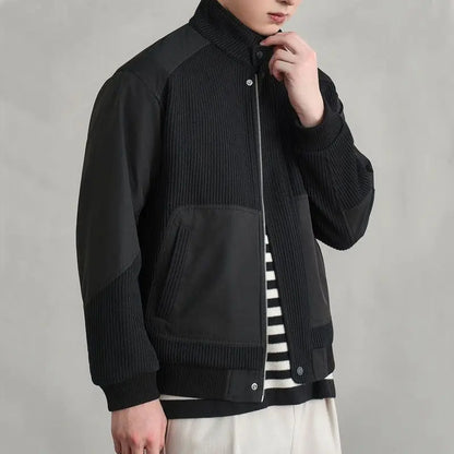 Fashionable Retro Loose Versatile Thickened Lapel Jacket Jacket Men's Business Casual Knitted Splicing Top