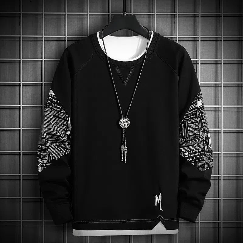 Spring Autumn Crew Neck Contrast Color Men's Clothing Hoodies Lantern Long Sleeve Pullover Letter Printing Casual Boyfriend Tops