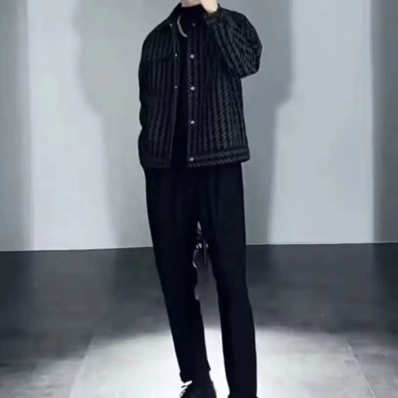 Square Collar Jacket Men's Casual Versatile Thousand Bird Plaid Jacket Korean Version Handsome Men's Jacket