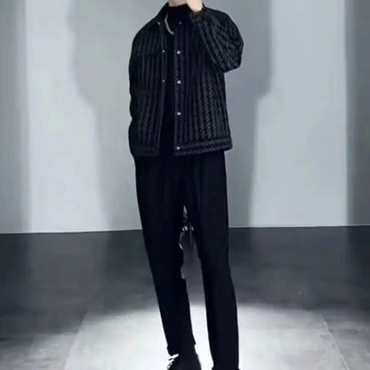 Square Collar Jacket Men's Casual Versatile Thousand Bird Plaid Jacket Korean Version Handsome Men's Jacket