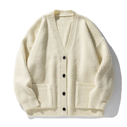 Textured Chunky-Knit Cardigan Jacket for Men Loose-Fit Japanese-Style Women Warm Knitwear Sweater