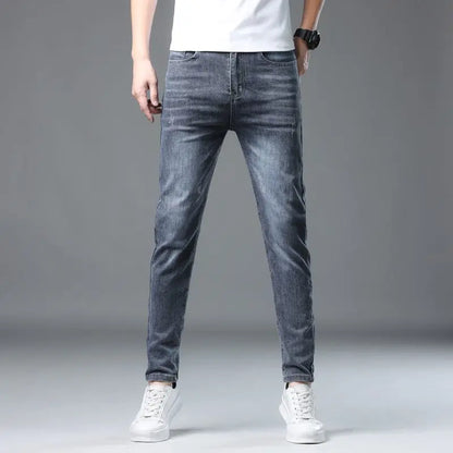 Men's Jeans Washing High-end Men's Jeans Small Straight Stretch Slim Retro Blue Casual Straight