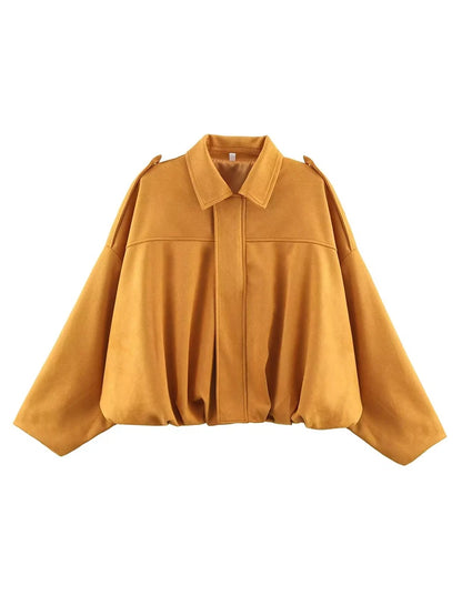 Vintage Brown Suede Jacket Women Fall Winter Casual Loose Bomber Coat Fashion Zipper Long Sleeve Cardigan Commuting Outerwear