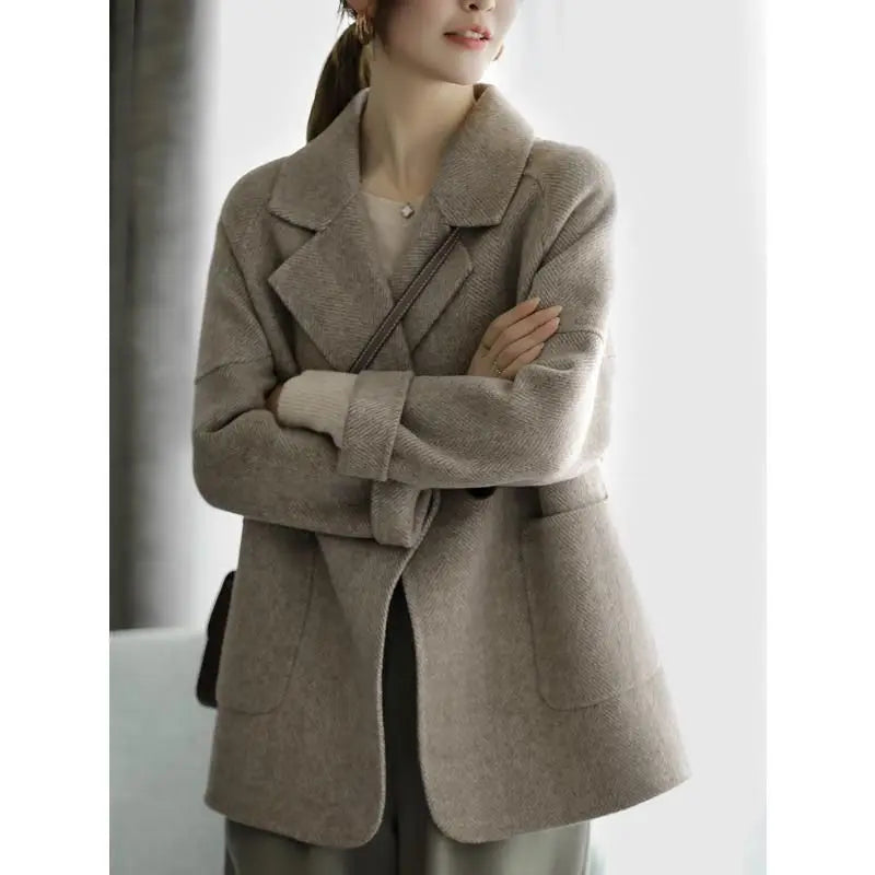 Herringbone Woolen Coat for Women Fashion High-end Thick Casual Thick High-end Jacket Trendy