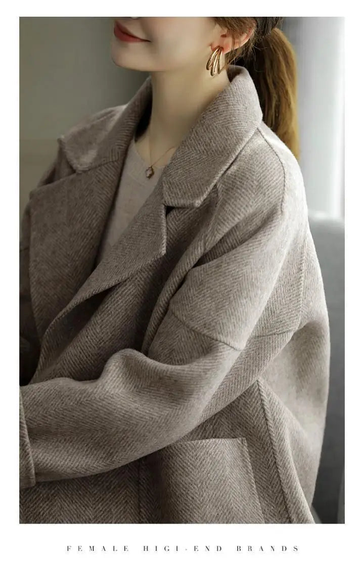 Herringbone Woolen Coat for Women Fashion High-end Thick Casual Thick High-end Jacket Trendy