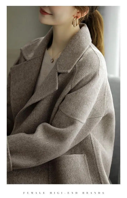 Herringbone Woolen Coat for Women Fashion High-end Thick Casual Thick High-end Jacket Trendy
