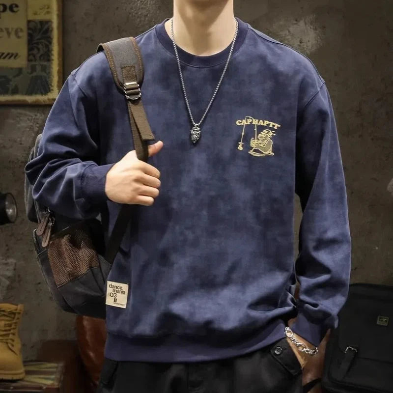 American Style Men Sweatshirts Sping Autumn New O-Neck Printing Labeling Streetwear Fashion Trend Long Sleeve LooseT-shirt Tops