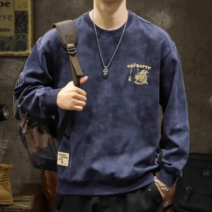 American Style Men Sweatshirts Sping Autumn New O-Neck Printing Labeling Streetwear Fashion Trend Long Sleeve LooseT-shirt Tops