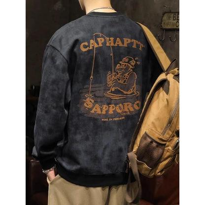 American Style Men Sweatshirts Sping Autumn New O-Neck Printing Labeling Streetwear Fashion Trend Long Sleeve LooseT-shirt Tops