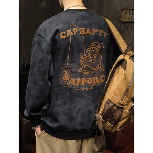 American Style Men Sweatshirts Sping Autumn New O-Neck Printing Labeling Streetwear Fashion Trend Long Sleeve LooseT-shirt Tops