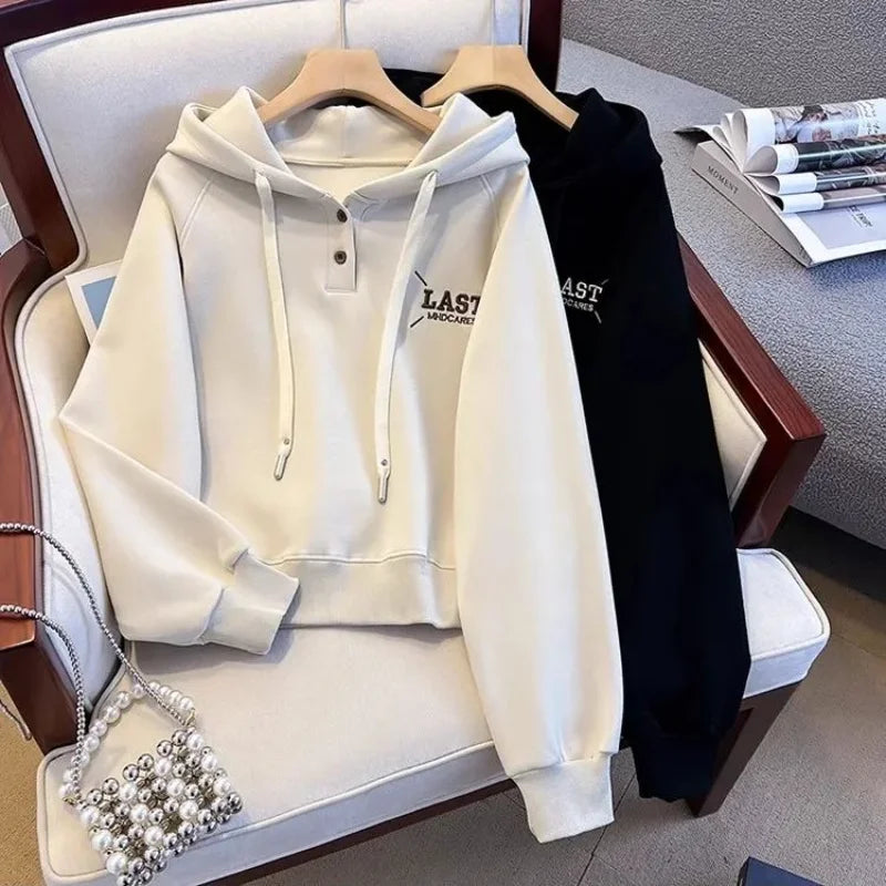 American Letter Embroidered Hooded Pullover Sweatshirt Women Autumn Winter New Fashionable Loose Casual Long-sleeved Top Trendy