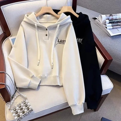 American Letter Embroidered Hooded Pullover Sweatshirt Women Autumn Winter New Fashionable Loose Casual Long-sleeved Top Trendy