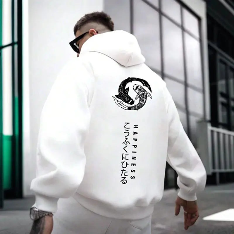 Harajuku Style Graphic Printed Hoodie Men's Autumn and Winter Casual Fashion Long-sleeved Sweatshirt Daily Streetwear