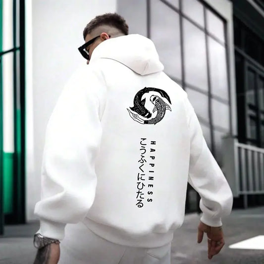 Harajuku Style Graphic Printed Hoodie Men's Autumn and Winter Casual Fashion Long-sleeved Sweatshirt Daily Streetwear