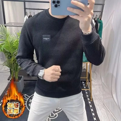 New Autumn Winter Plus Velvet Sweatshirt Casual Trendy Round Neck Fashionable Versatile Men's Pullover Top
