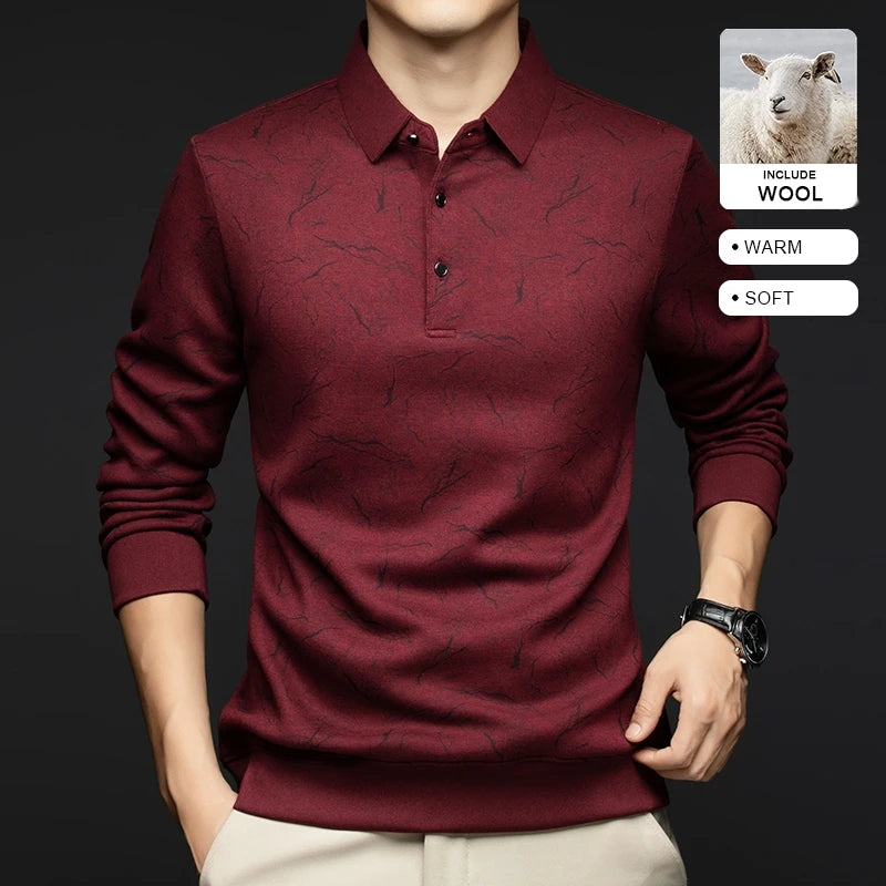 Top Grade Wool+Mulberry Silk Turndown Collar Casual New Brand Fashion Pullover Hoodies Street Velvet Sweatshirts Men's Clothing