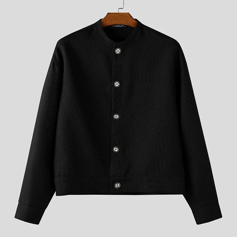 Men Jackets Solid Color O-neck Long Sleeve Button Thin Coats Men Streetwear Outerwear 2025 Fashion Casual Male Jackets