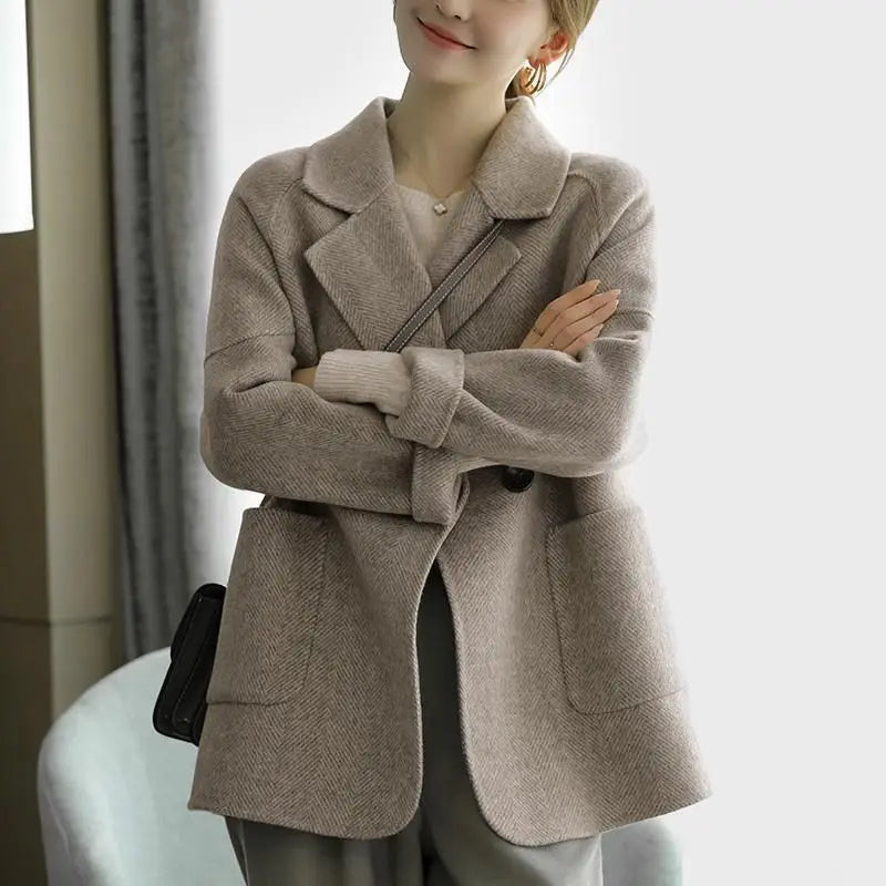 Herringbone Woolen Coat for Women Fashion High-end Thick Casual Thick High-end Jacket Trendy