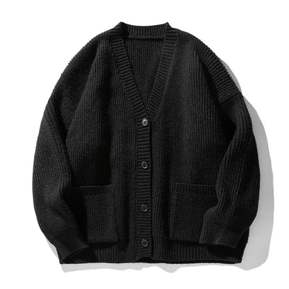 Textured Chunky-Knit Cardigan Jacket for Men Loose-Fit Japanese-Style Women Warm Knitwear Sweater