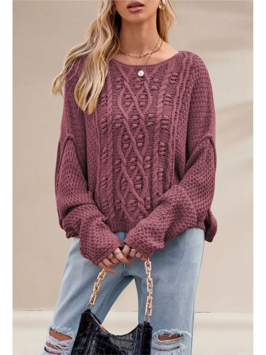 New Autumn And Winter Casual Long-sleeved Sweater Women's Round-neck Twisted Rope Hemp Loose Solid Color Pullover Knitted Top