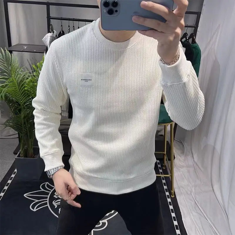New Autumn Winter Plus Velvet Sweatshirt Casual Trendy Round Neck Fashionable Versatile Men's Pullover Top