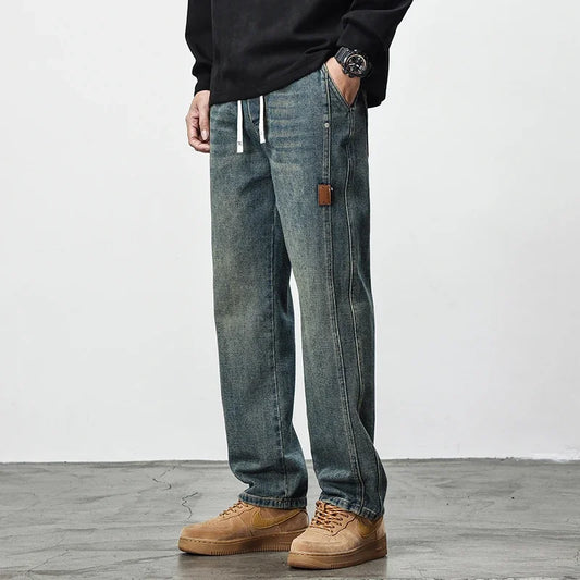 2025 Autumn New American Retro Men's Wide Leg Straight Legs Loose, Comfortable and Versatile High Street Washed Long Pants