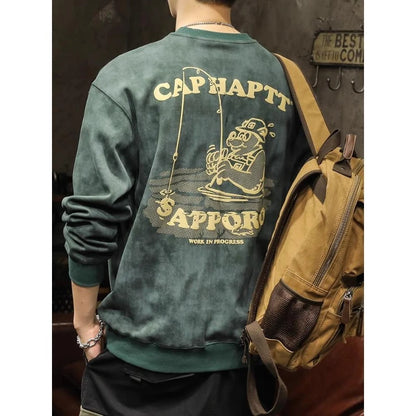 American Style Men Sweatshirts Sping Autumn New O-Neck Printing Labeling Streetwear Fashion Trend Long Sleeve LooseT-shirt Tops