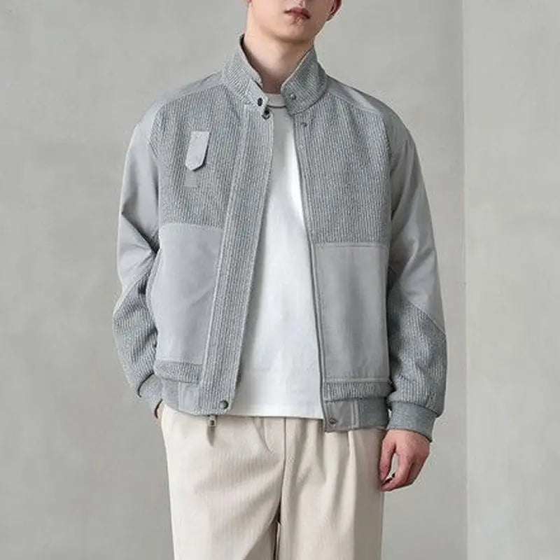 Fashionable Retro Loose Versatile Thickened Lapel Jacket Jacket Men's Business Casual Knitted Splicing Top