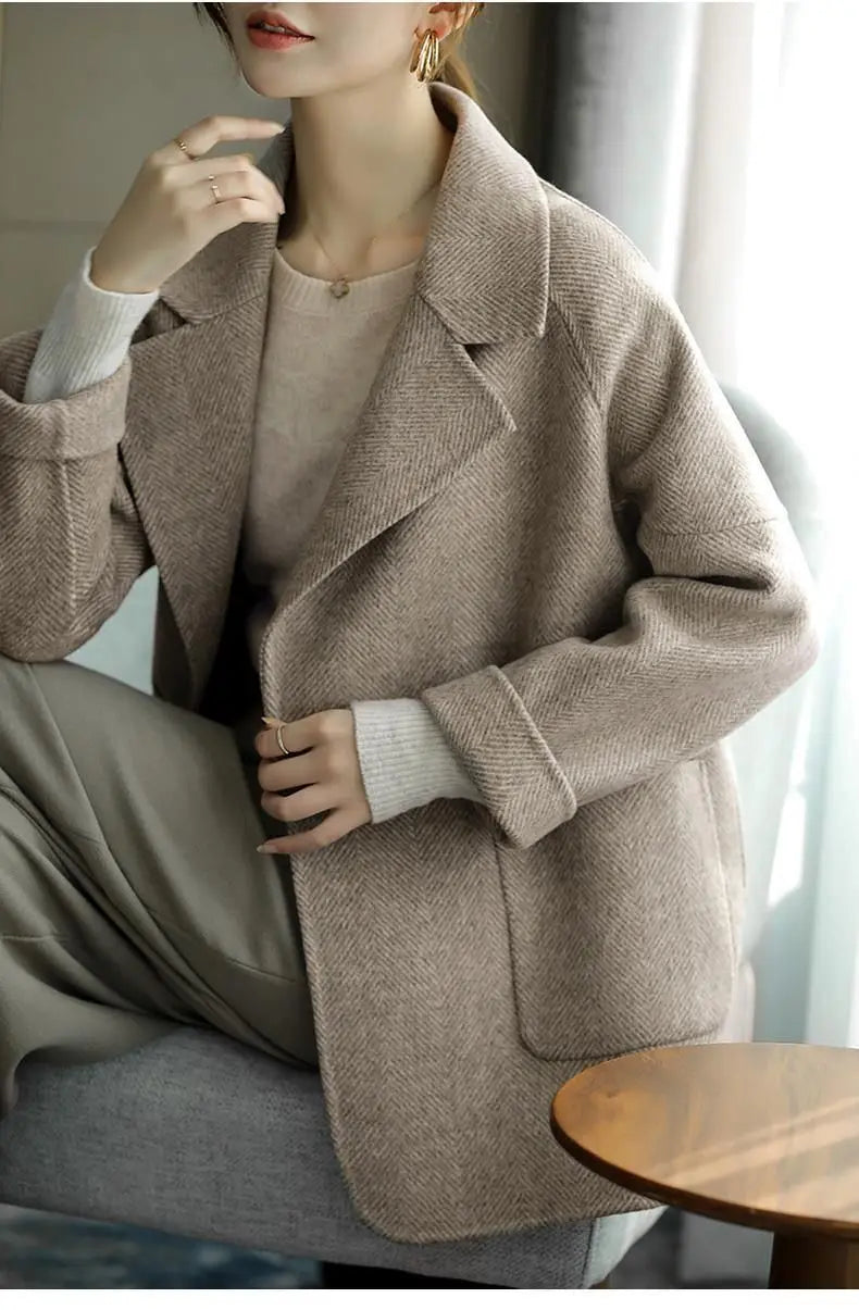 Herringbone Woolen Coat for Women Fashion High-end Thick Casual Thick High-end Jacket Trendy