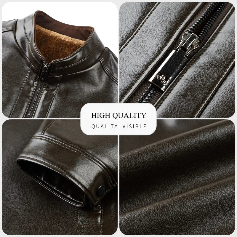 Leather Jacket Men's Autumn Winter Add Villus Korean High Street Fashion PU Clothing Business Match Casual Male Coat Streetwear