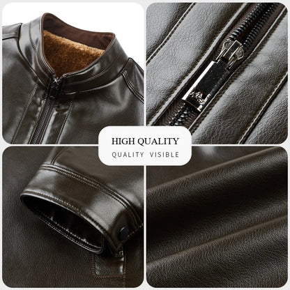 Leather Jacket Men's Autumn Winter Add Villus Korean High Street Fashion PU Clothing Business Match Casual Male Coat Streetwear