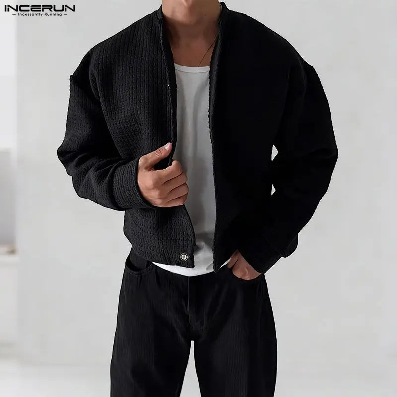 Men Jackets Solid Color O-neck Long Sleeve Button Thin Coats Men Streetwear Outerwear 2025 Fashion Casual Male Jackets