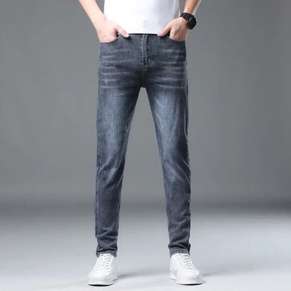 Men's Jeans Washing High-end Men's Jeans Small Straight Stretch Slim Retro Blue Casual Straight