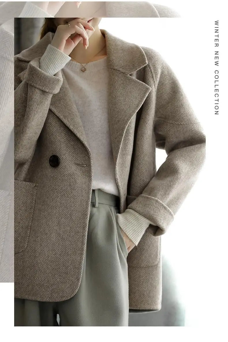 Herringbone Woolen Coat for Women Fashion High-end Thick Casual Thick High-end Jacket Trendy