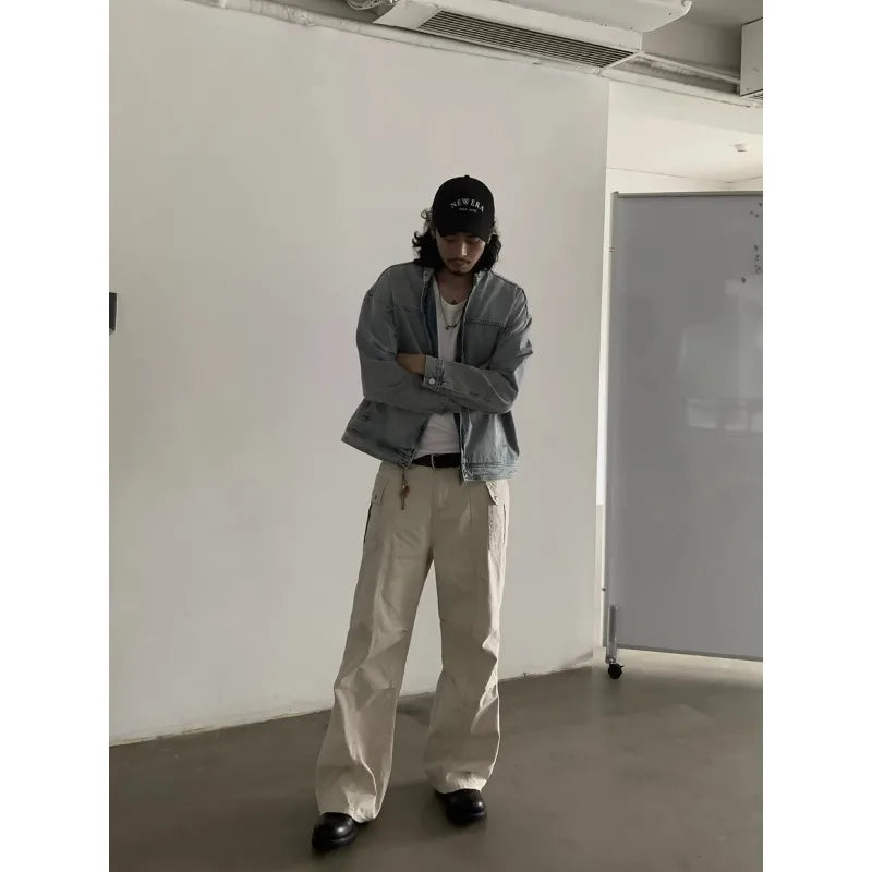 American Retro Loose Straight Overalls Men's Spring Autumn Multi-pocket Casual Trousers Casual Pants