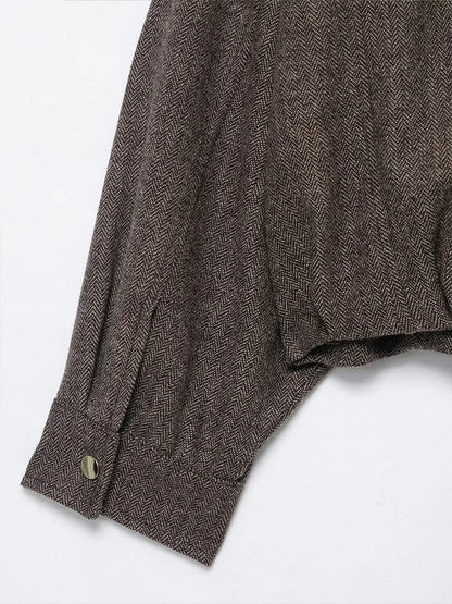 HH Women's Fashion Versatile Button Lapel Collar Long Sleeve Coat Female Zipper Solid Pocket Decoration Puffy Pilot Jacket