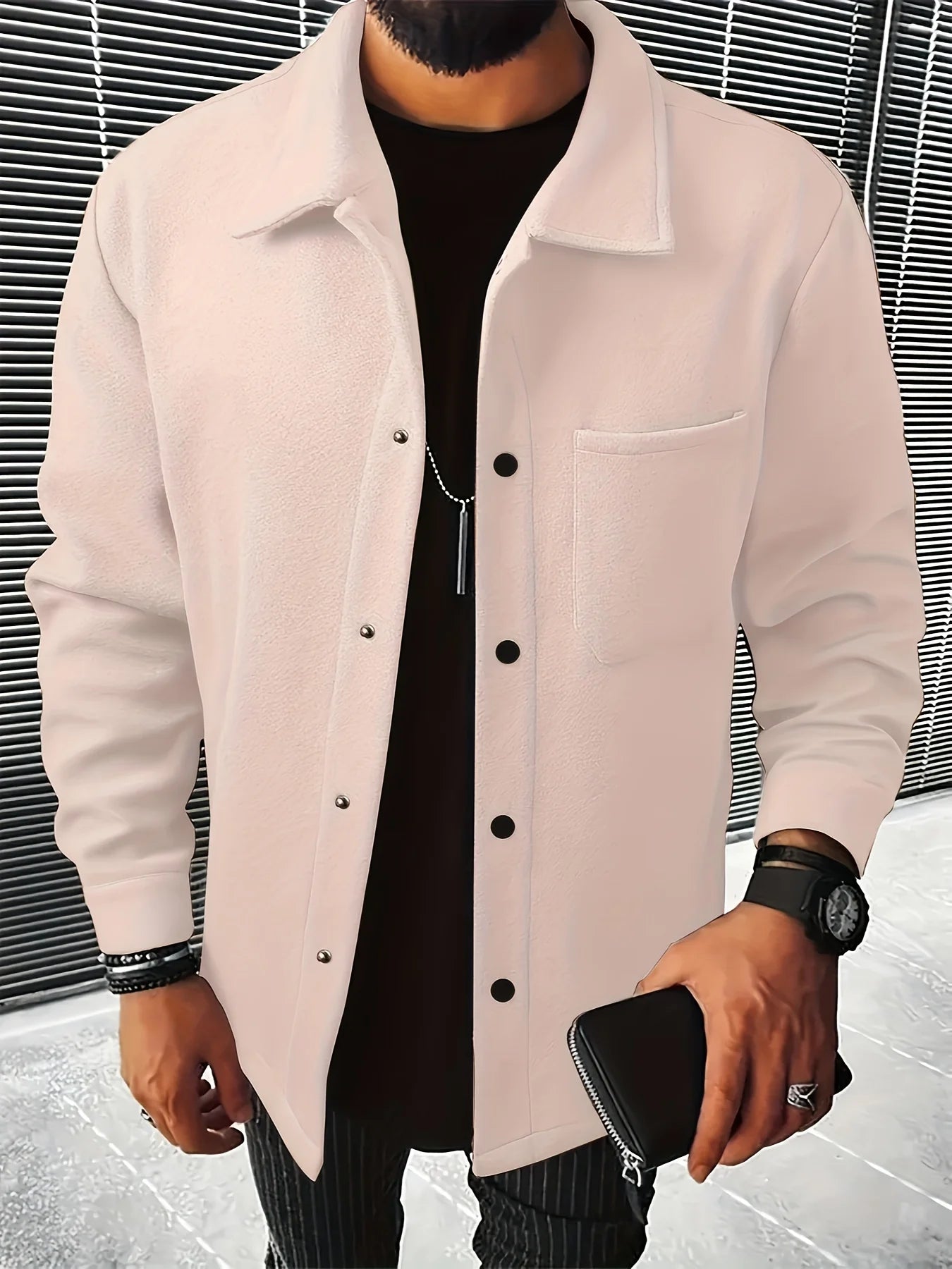 Men's Casual Jacket Button up Outerwear Autumn Warm Windbreaker Coat Stylish Leisure Knittedwear for Fall Season