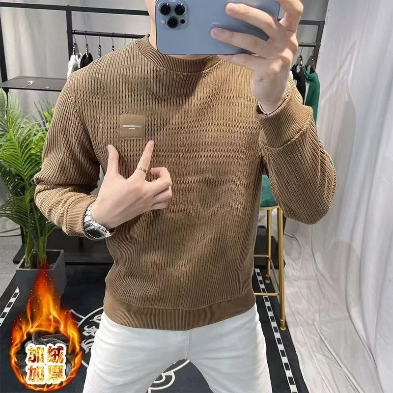 New Autumn Winter Plus Velvet Sweatshirt Casual Trendy Round Neck Fashionable Versatile Men's Pullover Top