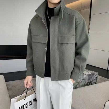 Handsome Wool Jacket Men's High-end Fashion Brand Stand Collar Trendy Autumn and Winter Short Korean Lapel Wool Top